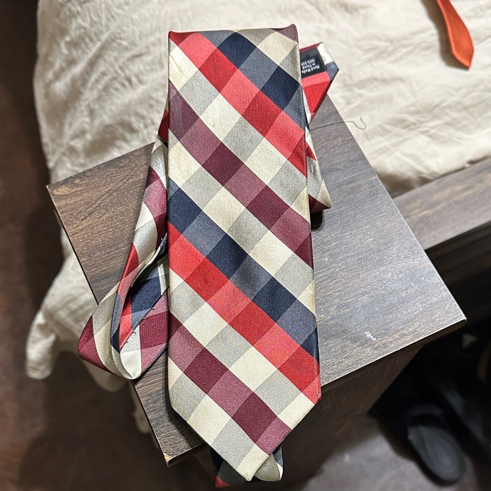 Stafford Red, Blue, and Cream Plaid Tie